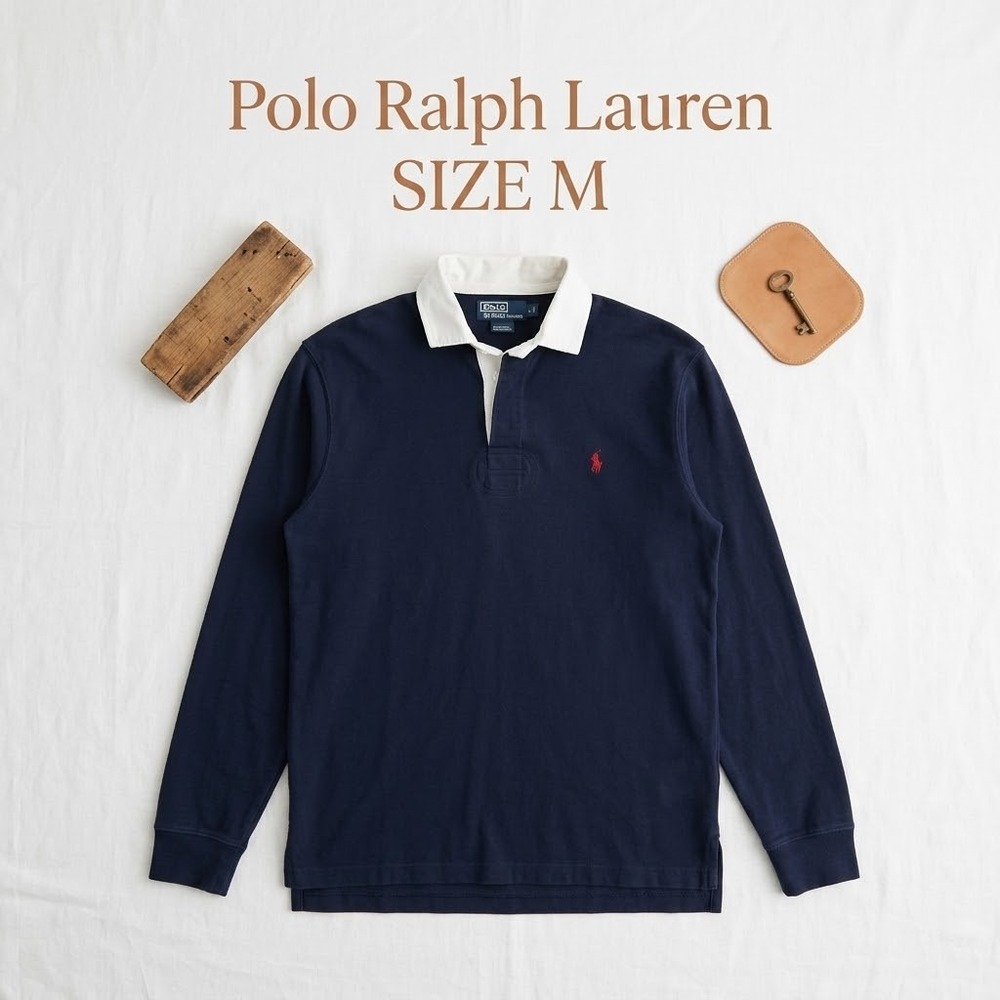 Polo Ralph Lauren Vintage Rugby Shirt 100% Cotton Mens M Blue Prep